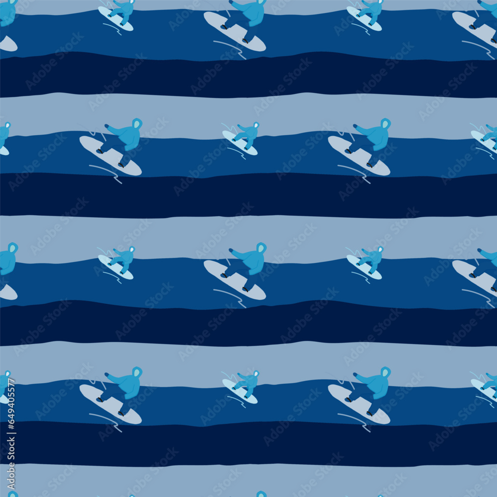 Fototapeta premium Snowboarders on the slope. Winter sports seamless pattern.