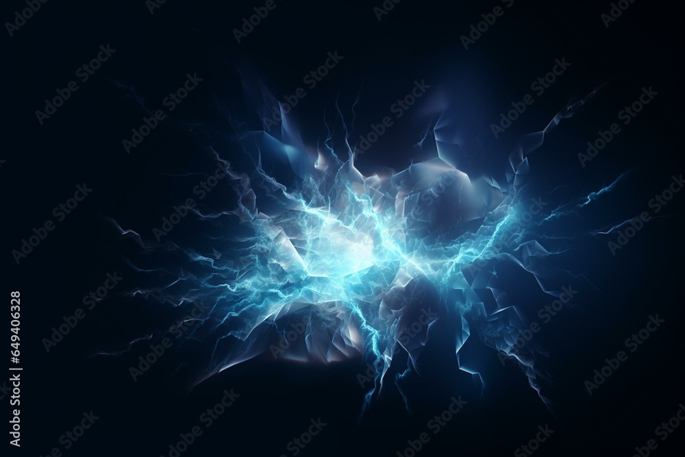 Abstract blue lightning charge with a blitz effect in a dynamic illustration of a thunderstorm flash. Generative AI - obrazy, fototapety, plakaty 