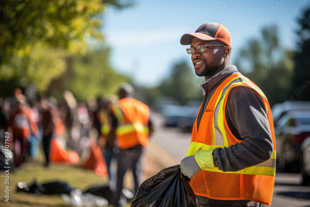 A person documents a community cleanup event, where residents collaborate to enhance the neighborhood's appearance and unity. Generative Ai. A person documents a community cleanup event, where residents collaborate to enhance the neighborhood's appearance and unity. Generative Ai.
