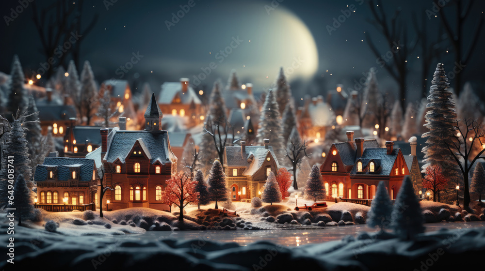 Winter scene with Christmas tree, miniature of apartment. Christmas concept. Greeting card