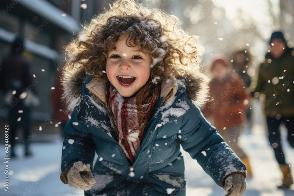 A person documents the joyful scene of children playing in the snow, relishing the winter wonderland and the timeless excitement of outdoor fun. Generative Ai. A person documents the joyful scene of children playing in the snow, relishing the winter wonderland and the timeless excitement of outdoor fun. Generative Ai.