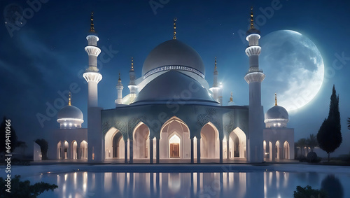 A very beautiful mosque visible at night Ai Generated