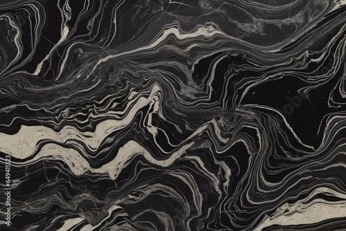 Seamless black marble with white veins in abstract patterns. Generative AI