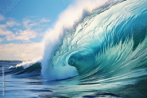 Closeup of a powerful wave in the ocean. Generative AI