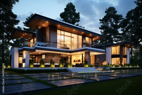 Contemporary homes with energy-efficient designs. Generative AI © Artur