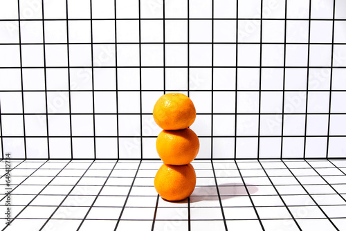 Stacked Tangerines on Grid Background