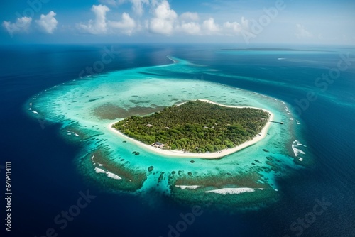 Breathtaking bird's-eye panorama revealing untouched wonders of the Maldives. Generative AI