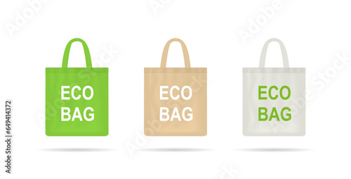 Eco cloth bag icon. Ecobag with handle. Ecological fabric totebag. Green reusable package for ecology protection design. vector illustration.