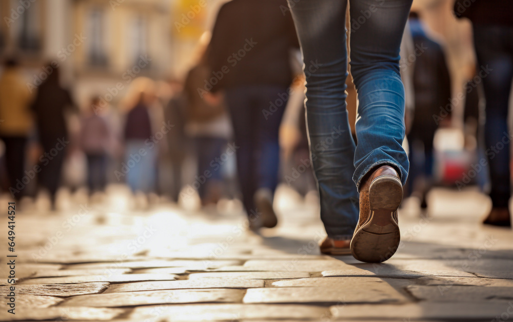 Crowd of people walking down the street, no faces, close up on legs Crowd of people walking down the street, no faces, close up on legs