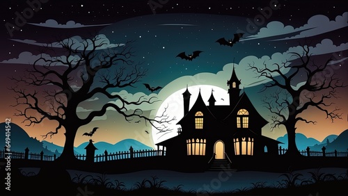 AI-Generated Halloween Masterpiece: Spooky Haunted House Silhouette Against Moonlit Sky