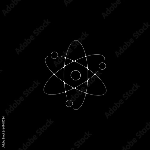  Atomic structure model. Science symbol. Atom icon isolated on black background