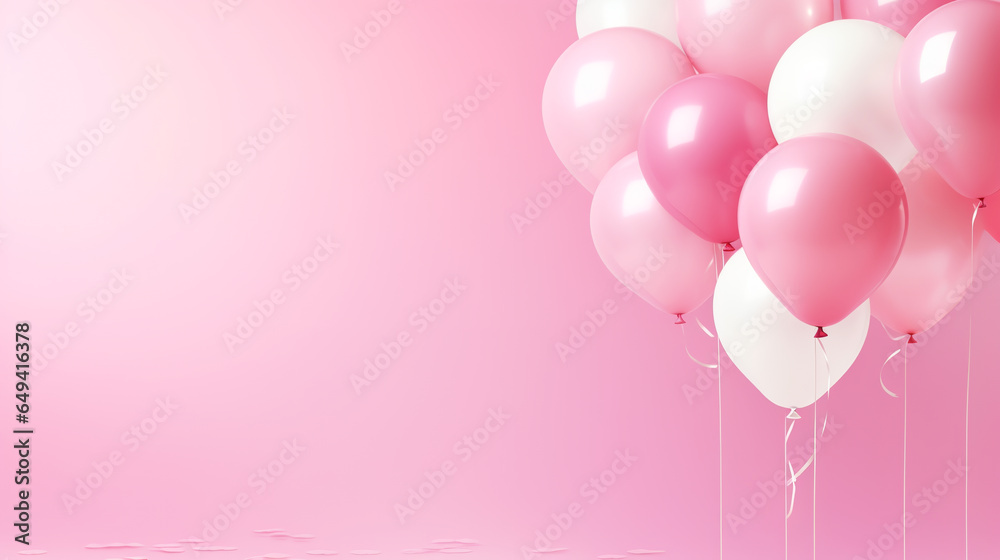 Festive sweet pink balloons background banner celebration theme, copy space.ai generative