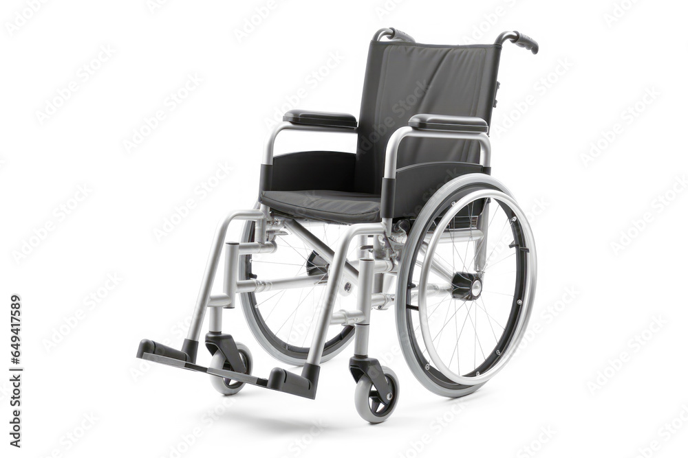 A wheelchair, isolated against a white backdrop, serves as a source of support and assistance for those facing mobility challenges due to illness or disability.