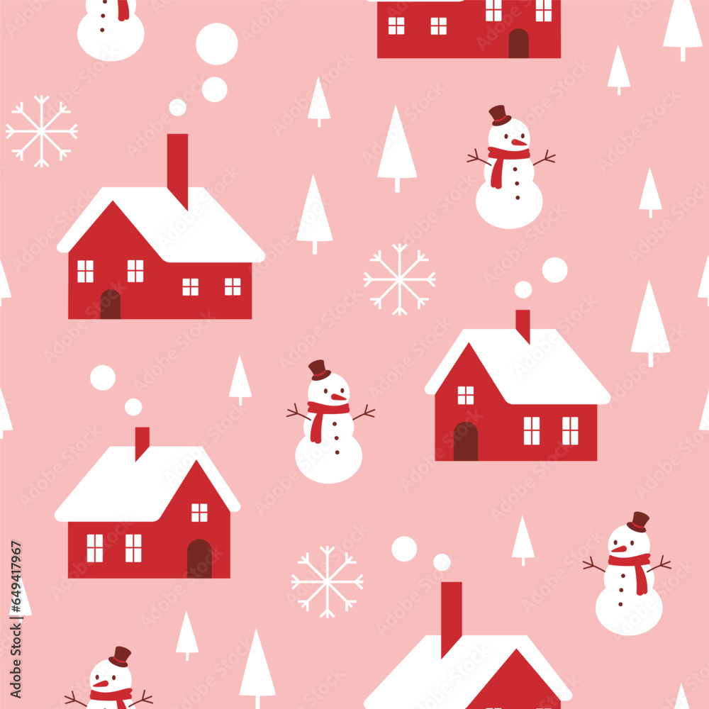 Christmas and New Year seamless pattern with Christmas tree toys and gifts. Fashionable retro style. Vector illustration
