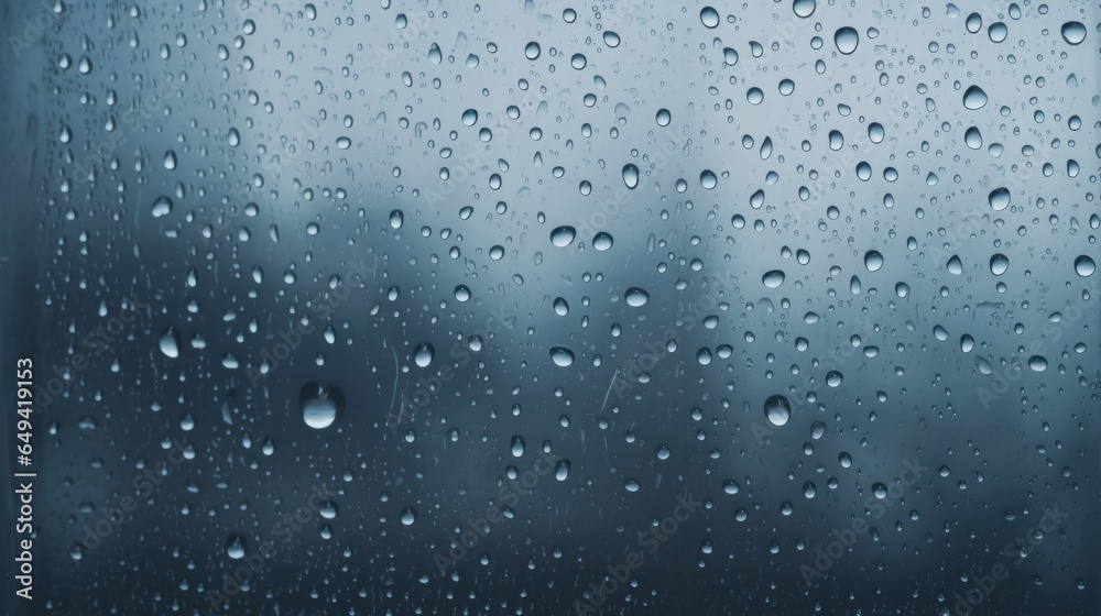 Raindrops on a window glass surface against a backdrop of clouds. A natural pattern of raindrops isolated against the cloudy background Raindrops on a window glass surface against a backdrop of clouds. A natural pattern of raindrops isolated against the cloudy background