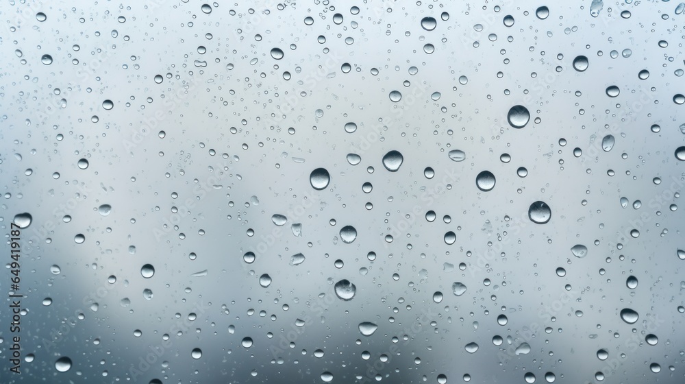 Raindrops on a window glass surface against a backdrop of clouds. A natural pattern of raindrops isolated against the cloudy background Raindrops on a window glass surface against a backdrop of clouds. A natural pattern of raindrops isolated against the cloudy background
