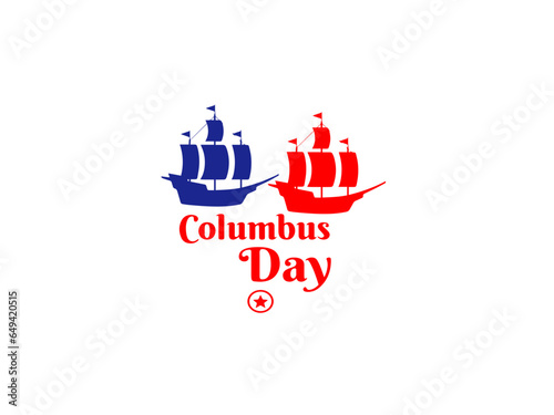 Happy Columbus Day, the discoverer of America, waves and ship, holiday banner. Sailing ship with masts. Vector illustration
