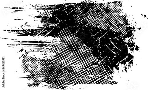 Abstract grunge distorted background. Overlay texture. Vector shape with a halftone dots and stripes. Distressed dirty design element. Illustration to create grunge effect