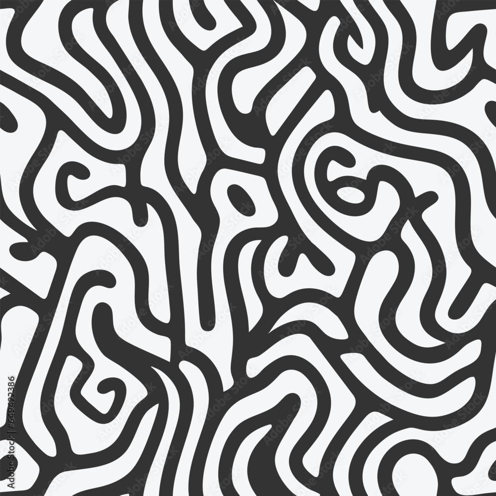 Fototapeta premium Hand drawn minimal black and white abstract shapes seamless pattern