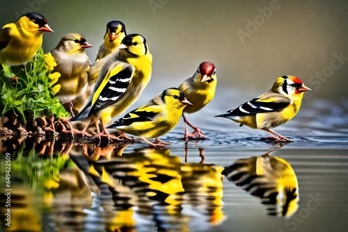 yellow birds on beach