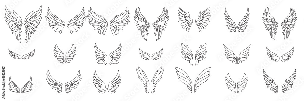 Angel's wings in doodle style collection isolated on white background ...