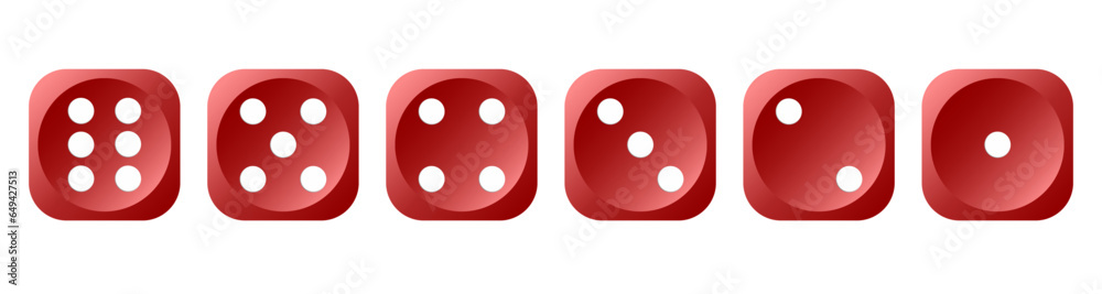 Set of red game dice isolated on transparent background. Board games, symbol of good luck and random choice.  - obrazy, fototapety, plakaty 
