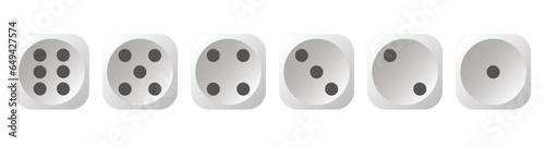 Set of white game dice isolated on transparent background. Board games, symbol of good luck and random choice. 