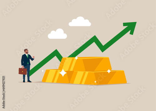 Gold price increase in trading market investment. Store of value in crisis. New the business opportunity. Vector illustration