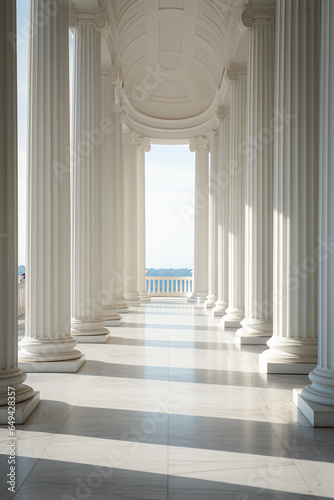 White corridor pillars background. White Architectural Columns