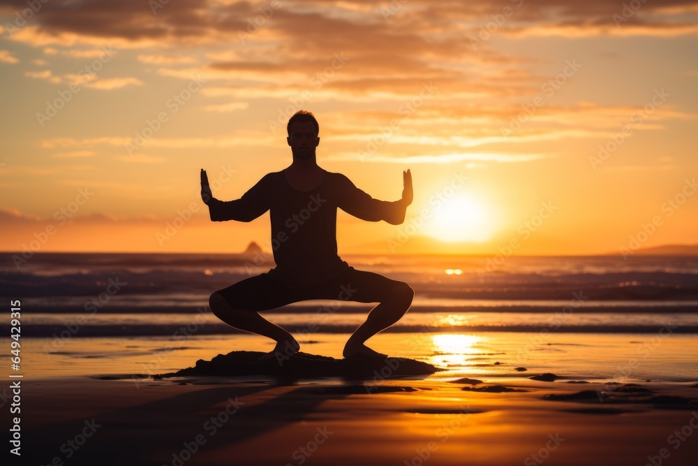 Peaceful sunrise beach yoga: A dreamlike moment, brought to life by Generative AI