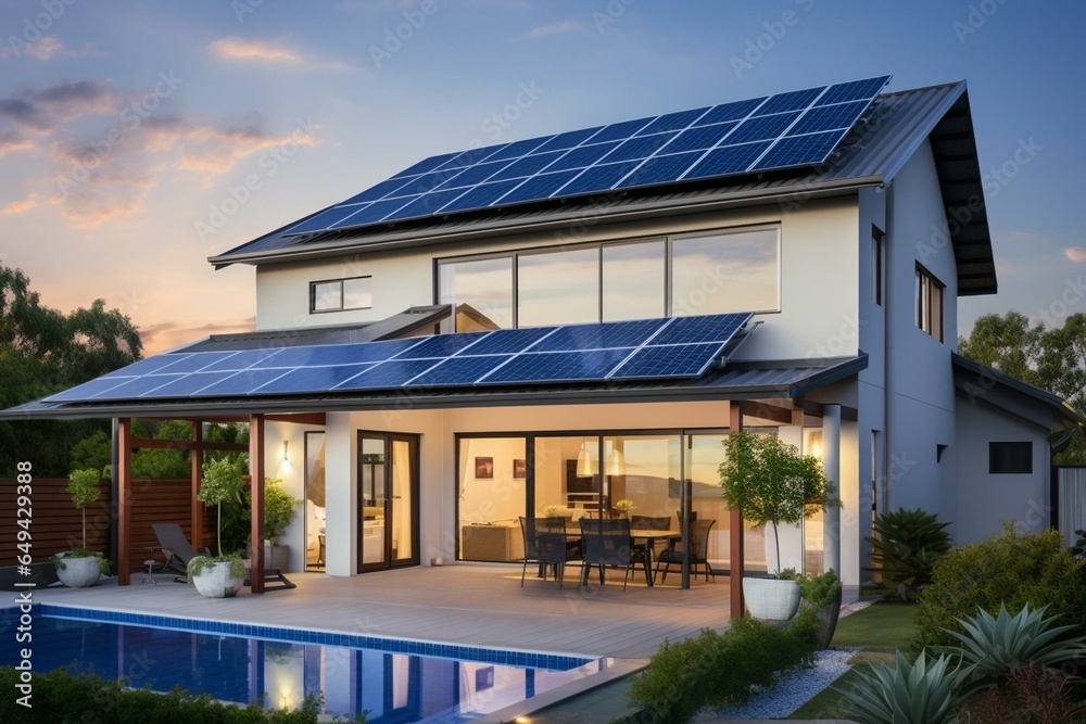 Residential property with solar panels in SA. Generative AI