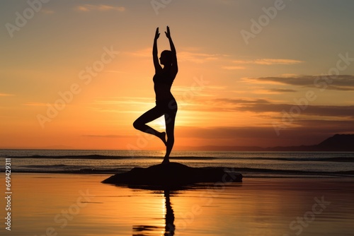 Peaceful sunrise beach yoga: A dreamlike moment, brought to life by Generative AI © avrezn