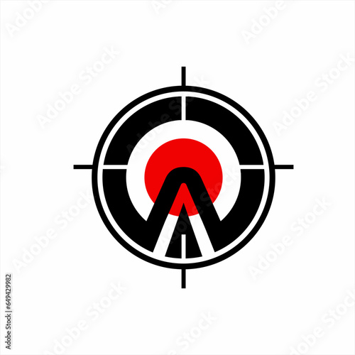 Target icon logo design. illustration of gun hole with letter A.
