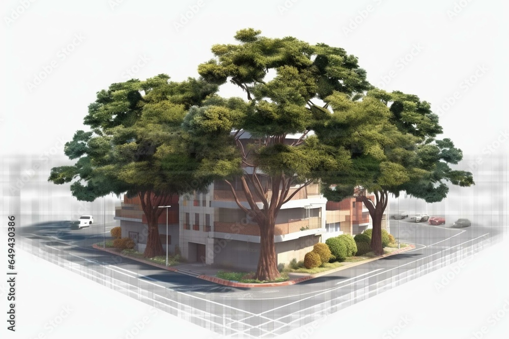 3D street tree illustration on transparent background. Generative AI