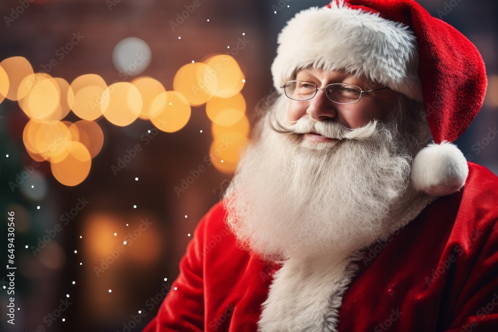 portrait of santa claus smiling and happy in traditional red and white outfit, wearing glasses portrait of santa claus smiling and happy in traditional red and white outfit, wearing glasses