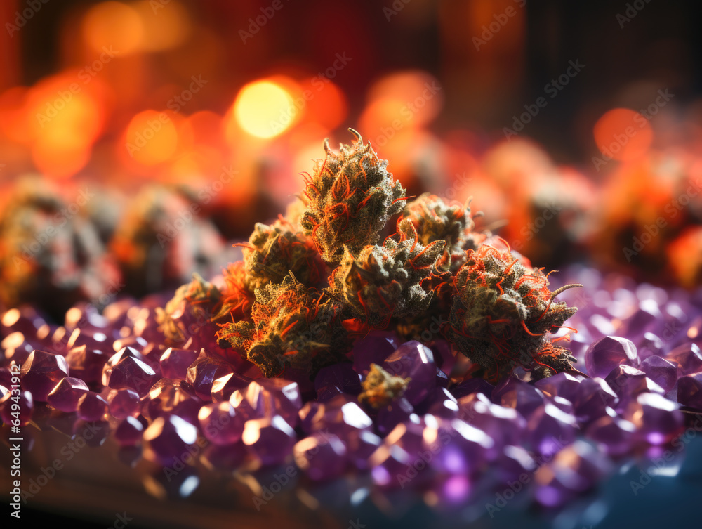 CBD formula image with a beautiful sheet of cannabis marijuana in the defocus CBD formula image with a beautiful sheet of cannabis marijuana in the defocus