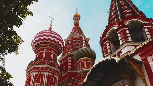 St. Basil's Cathedral on Red Square in Moscow. A close-up of the cathedral. High quality 4k footage