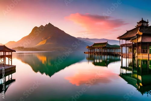 sunset over the lake