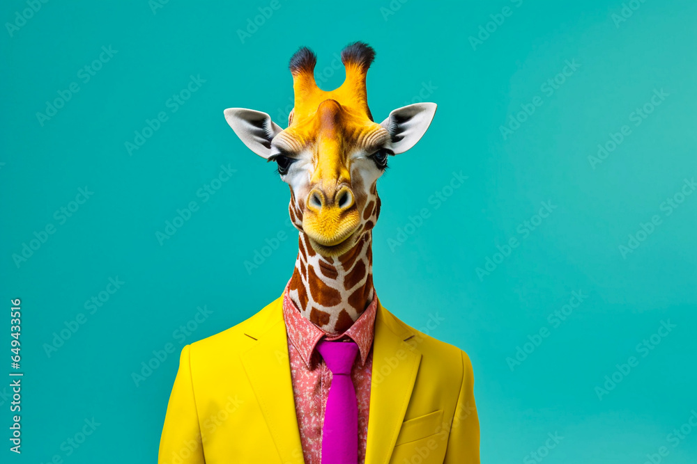 Heavy Giraffe Anthropomorphic Bright Colors Trendy - obrazy, fototapety, plakaty 