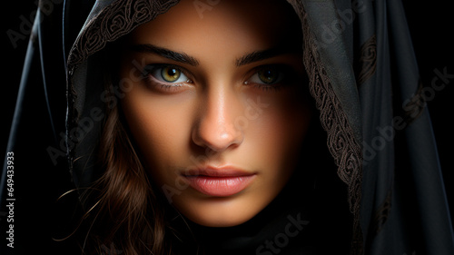 beautiful woman in black veil