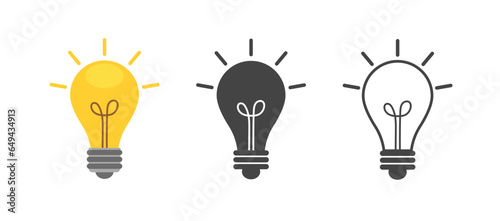 Set of light bulb vector icon. Business concept of ideas and creative thinking. Energy symbol.