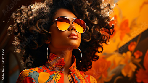 fashion model in stylish sunglasses and colorful clothes