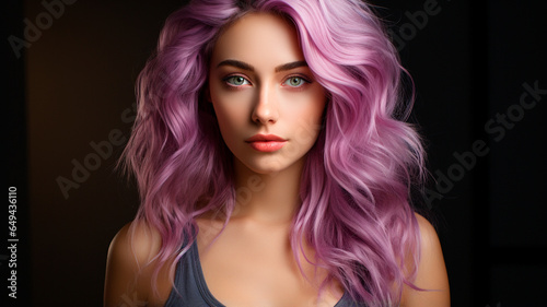 young beautiful woman with long hair and bright pink make - up