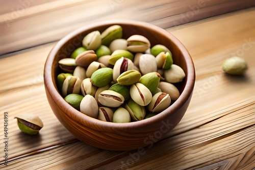 pistachio nuts in a wooden bowl