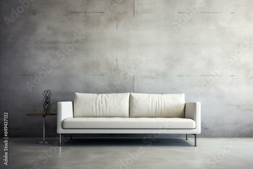 Modern white leather sofa against a concrete wall. Generative AI © James