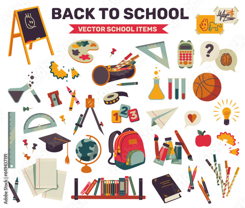 Set of school icons. Vector illustration on a white background . Flat design. Back to school