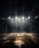 Boxing arena with dark lights in the background
