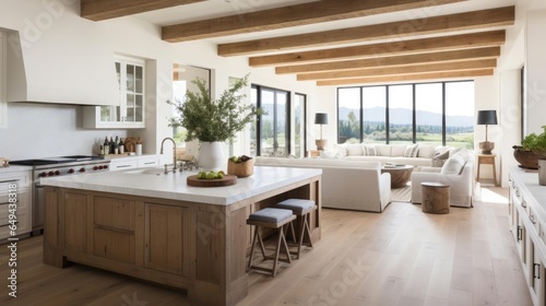 luruxy rural modern farmhouse open plan kitchen with historic wood beams and features © Fred