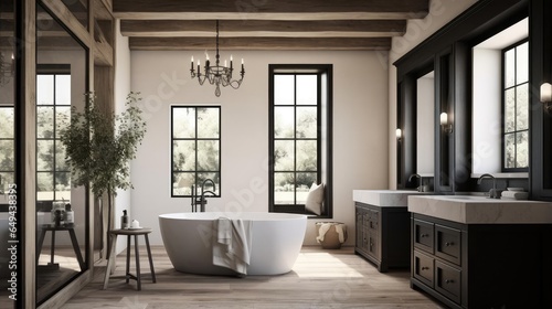 Luxury farmhouse decor with rich black accents bathroom