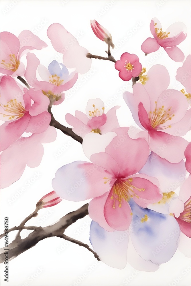 Watercolor Sakura paint. AI generated illustration